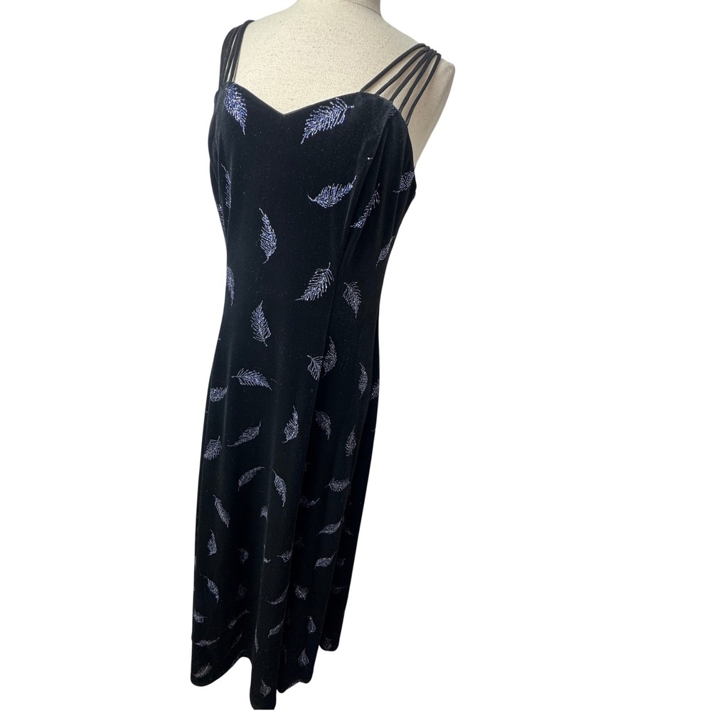 Another Thyme Vtg Black Velvet Shimmer Feather Dress Sz 10 Witchy whimsygoth Y2K